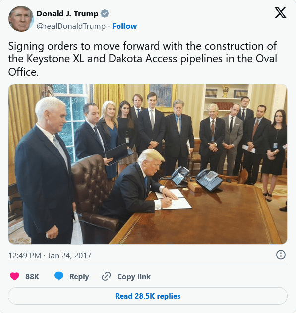 Trumps Keystone XL pipeline tweet 2017.