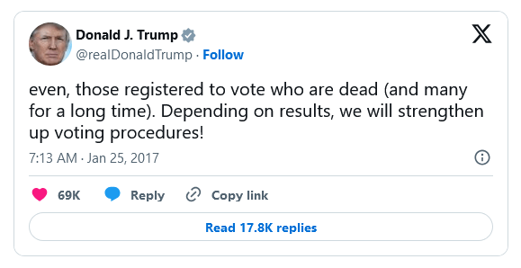 Trump wants to investigate dead voters. Yuk!